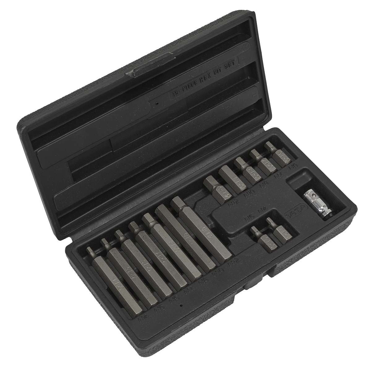 15pc 3/8"Sq Drive Hex Bit & Holder Set