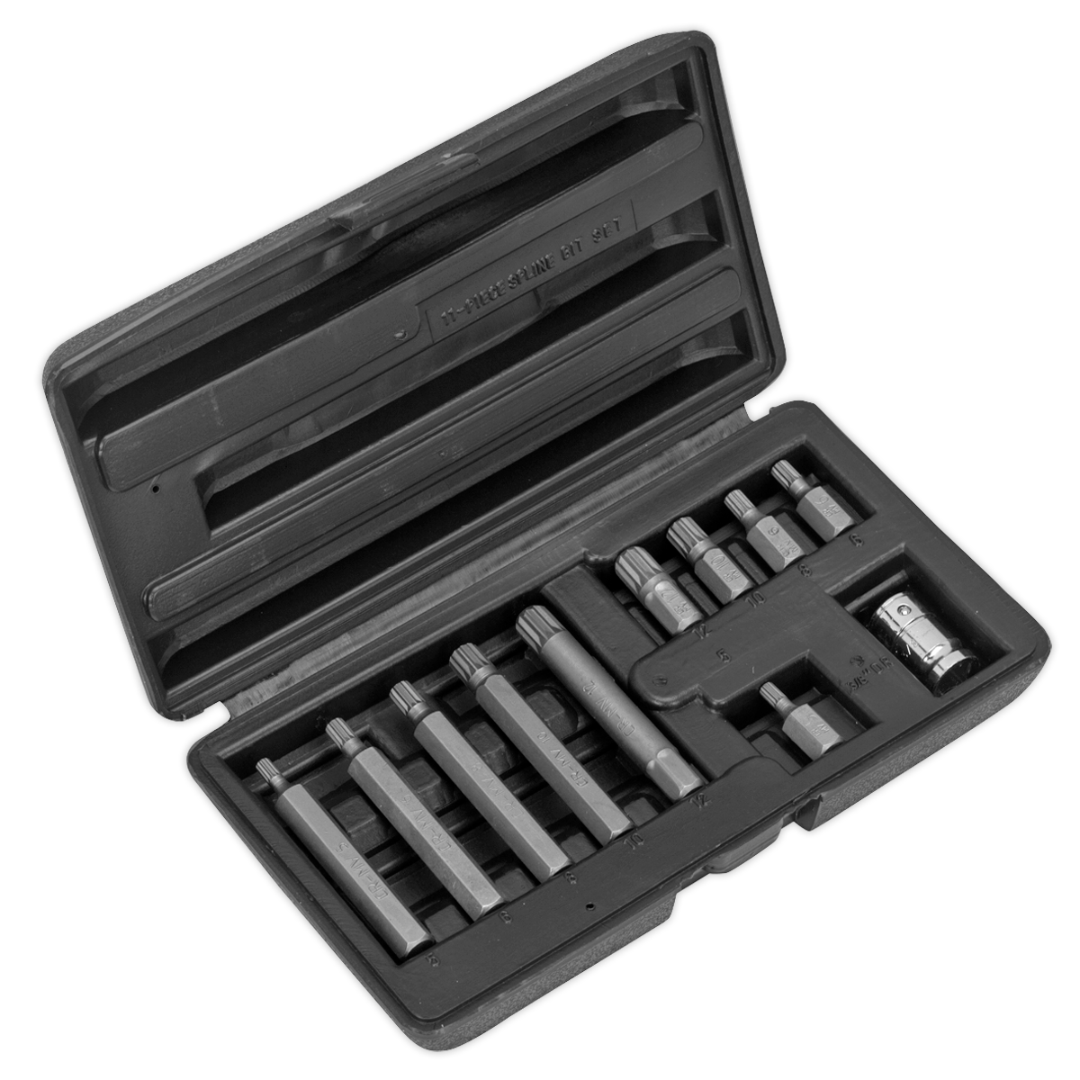 11pc 3/8"Sq Drive Spline Bit & Holder Set