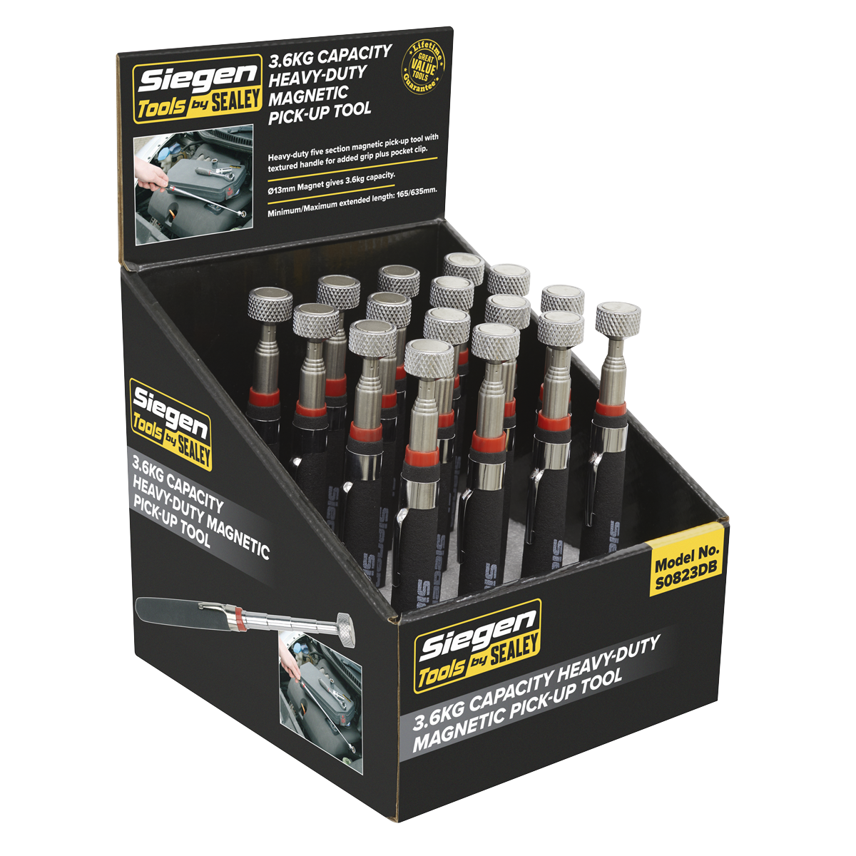 Heavy-Duty Magnetic Pick-Up Tool - 3.6kg Capacity - Display Box of 16