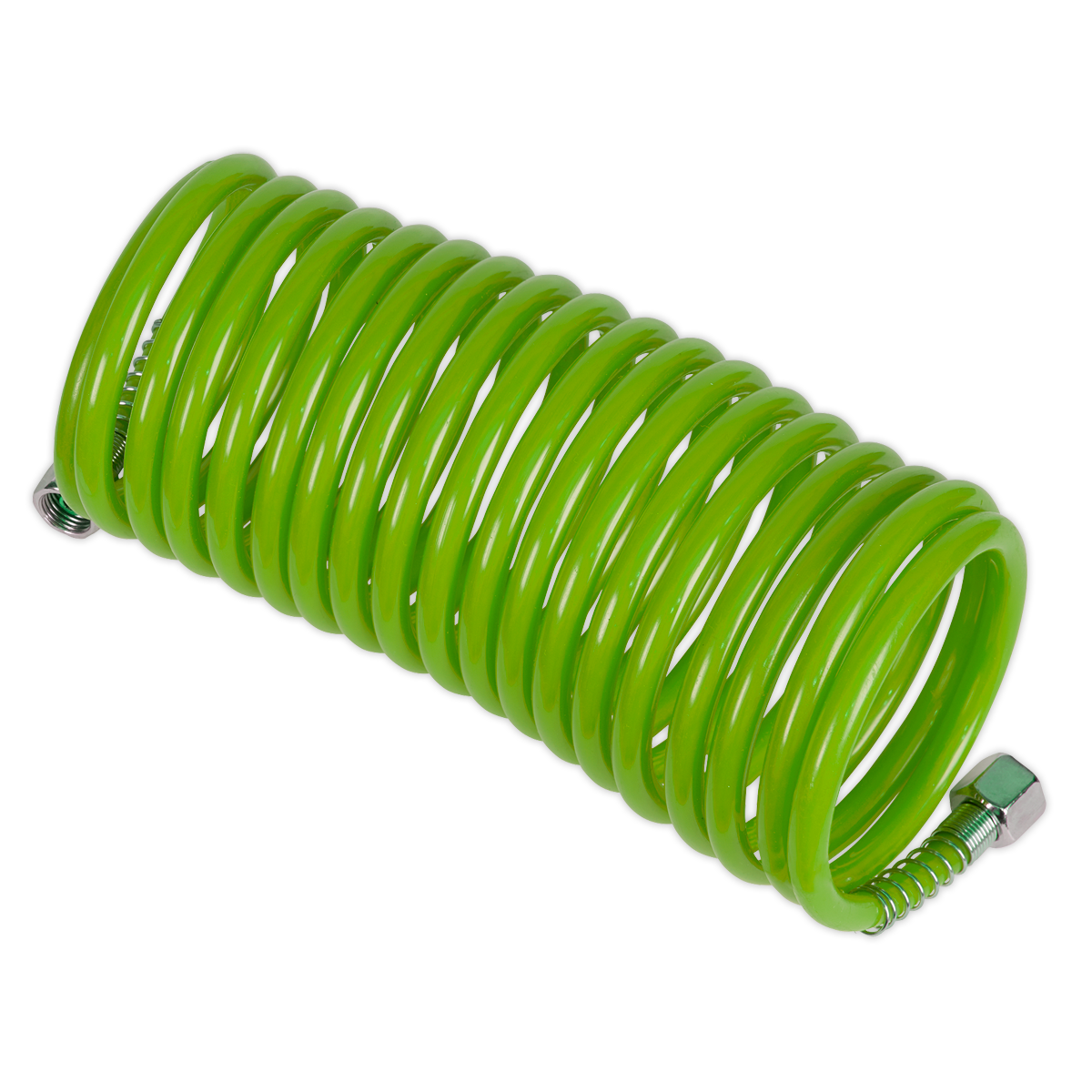 5m x Ø5mm PE Coiled Air Hose with 1/4"BSP Unions - Green