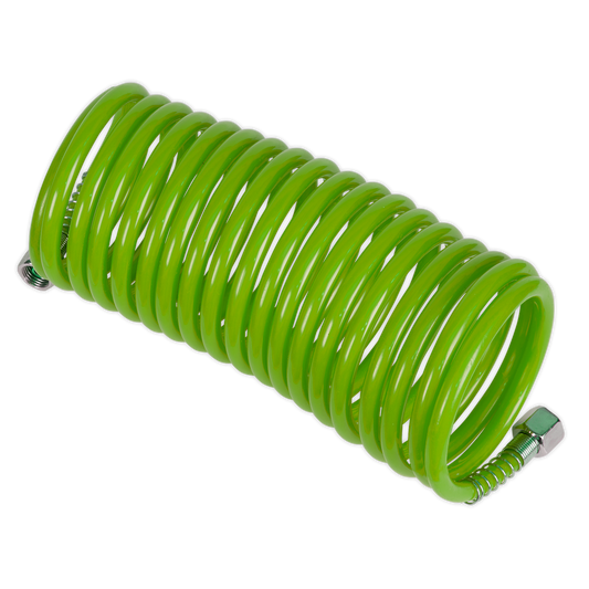 5m x Ø5mm PE Coiled Air Hose with 1/4"BSP Unions - Green