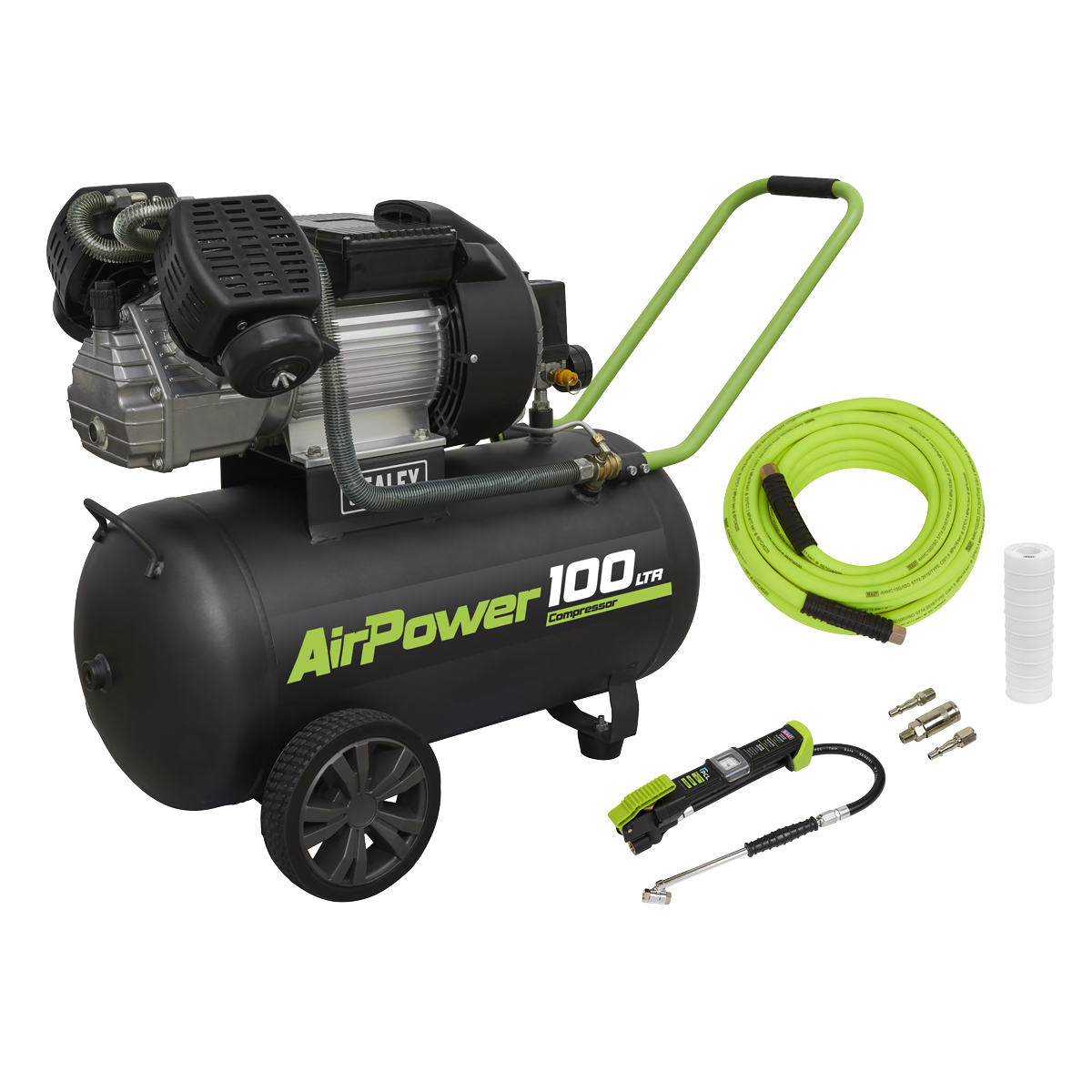 100L Direct Drive V-Twin Air Compressor 3hp & Air Accessory Kit
