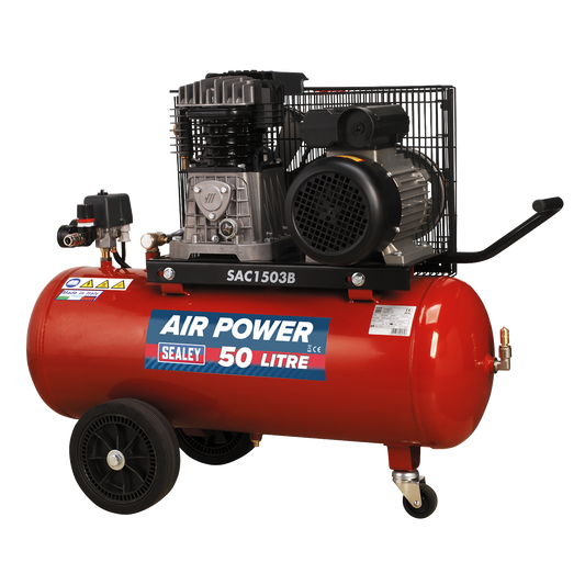 50L Belt Drive Air Compressor 3hp with Cast Cylinders & Wheels