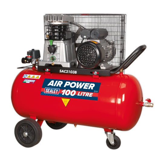 100L Belt Drive Air Compressor 3hp with Cast Cylinders & Wheels