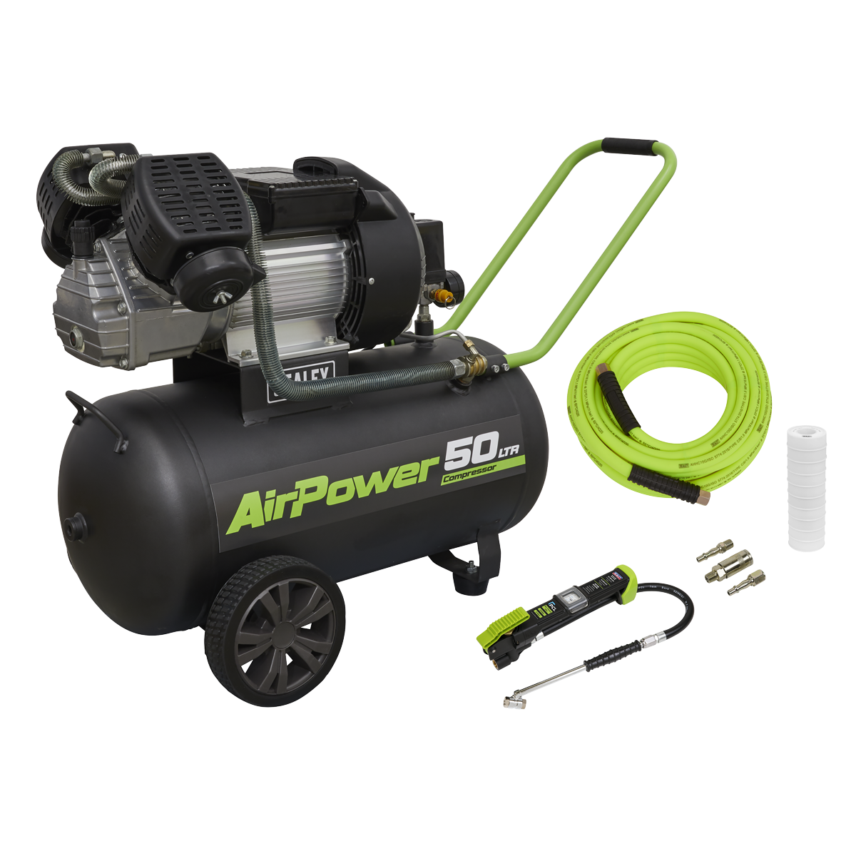 50L Direct Drive V-Twin Air Compressor 3hp & Air Accessory Kit
