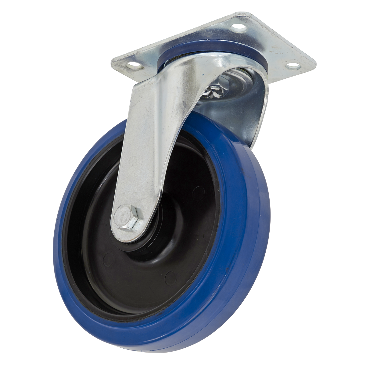 Ø100mm Heavy-Duty Blue Elastic Rubber Swivel Castor Wheel - Trade