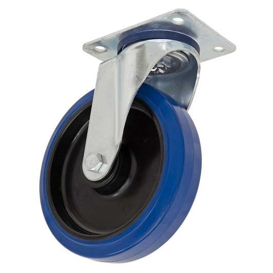 Ø100mm Heavy-Duty Blue Elastic Rubber Swivel Castor Wheel - Trade