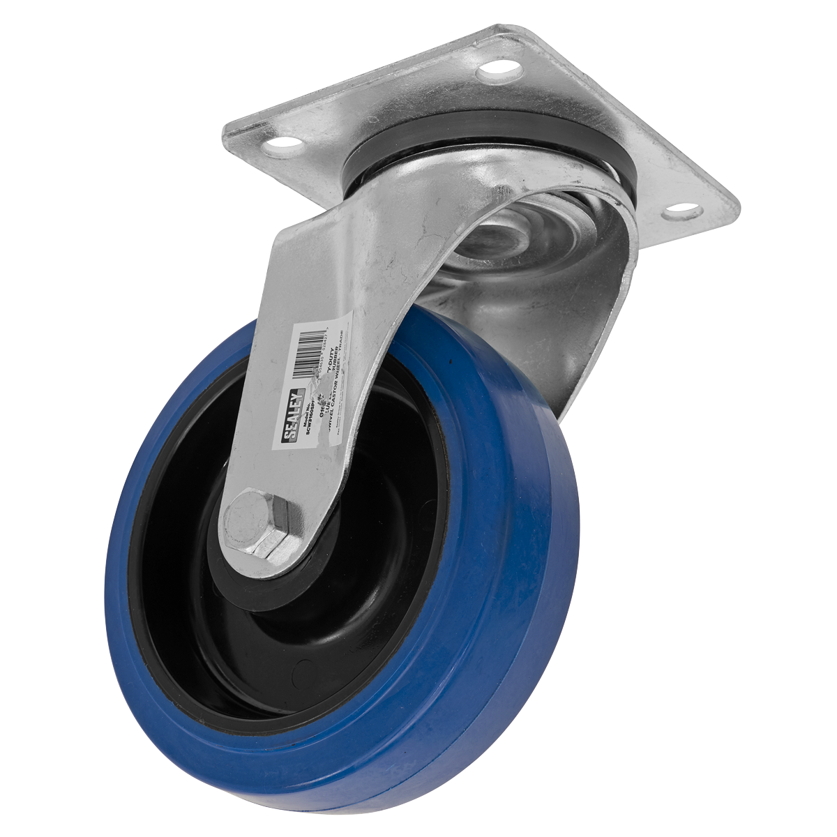 Ø160mm Heavy-Duty Blue Elastic Rubber Swivel Castor Wheel - Trade