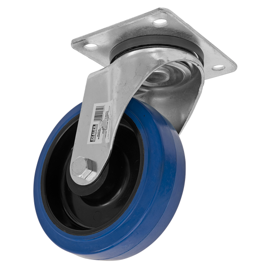 Ø160mm Heavy-Duty Blue Elastic Rubber Swivel Castor Wheel - Trade