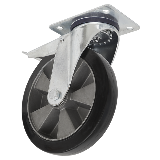 Ø152mm Heavy-Duty Rubber Castor Wheel Swivel with Total Lock - Trade