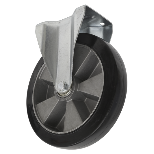 Ø200mm Heavy-Duty Rubber Castor Wheel Fixed Plate - Trade