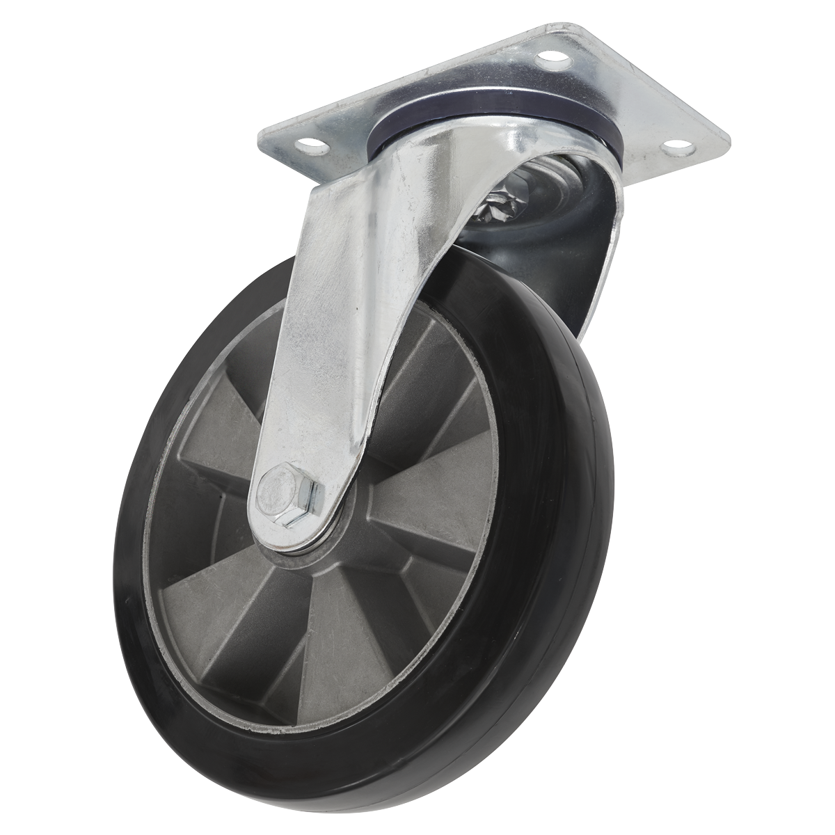 Ø200mm Heavy-Duty Rubber Castor Wheel Swivel - Trade