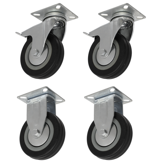 4pc Castor Wheel Combo - Fixed & Swivel Plate Ø100mm
