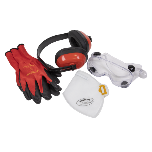 Flexi Grip Gloves, FFP2 Mask, Goggles & Ear Defenders