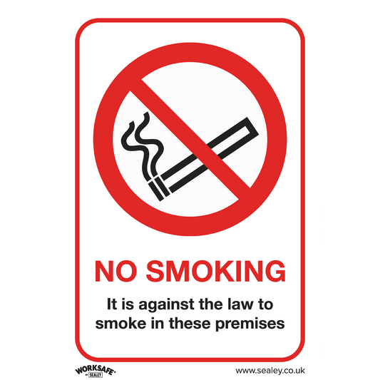 No Smoking (On Premises) - Prohibition Safety Sign - Rigid Plastic - Pack of 10