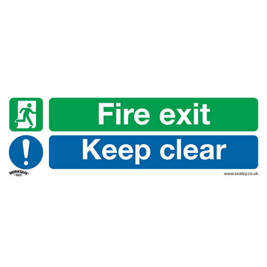 Fire Exit Keep Clear - Safe Conditions Safety Sign - Rigid Plastic - Pack of 10