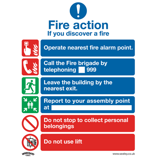 Fire Action With Lift - Safe Conditions Safety Sign - Rigid Plastic