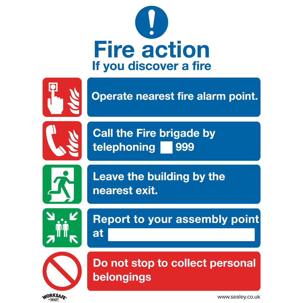 Fire Action Without Lift - Safe Conditions Safety Sign - Rigid Plastic - Pack of 10