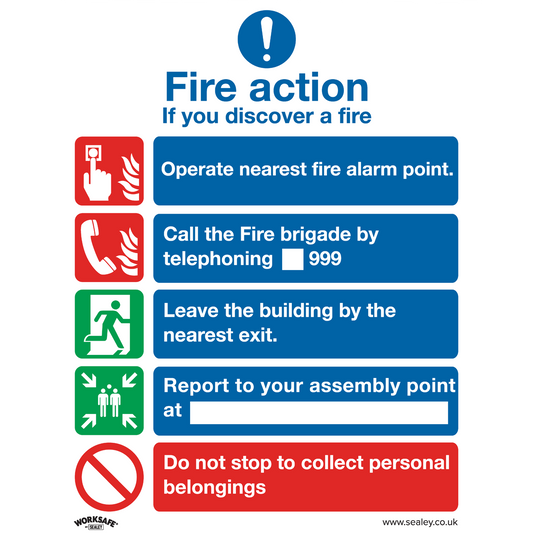 Fire Action Without Lift - Safe Conditions Safety Sign - Rigid Plastic - Pack of 10