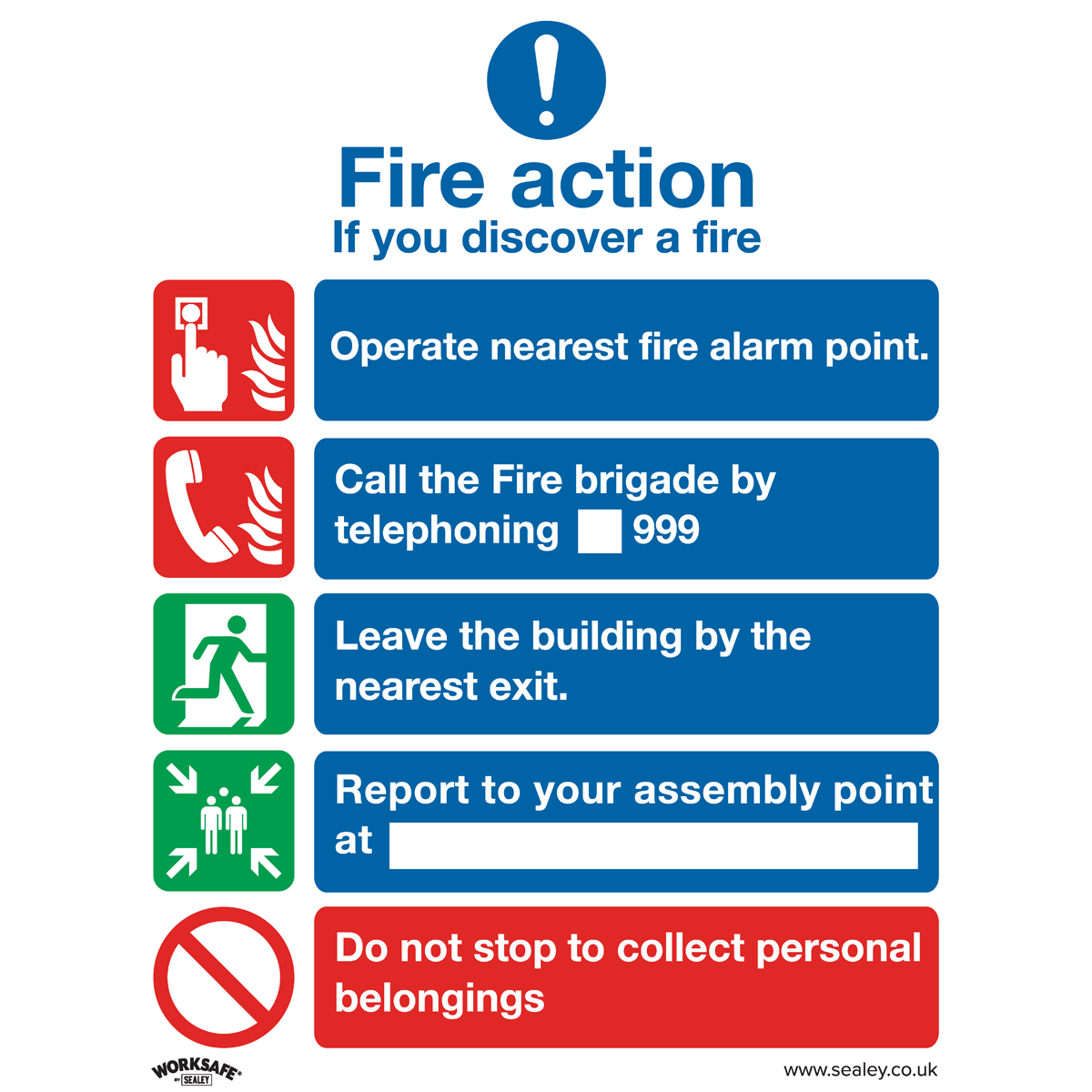 Fire Action Without Lift - Safe Conditions Safety Sign - Self-Adhesive Vinyl - Pack of 10