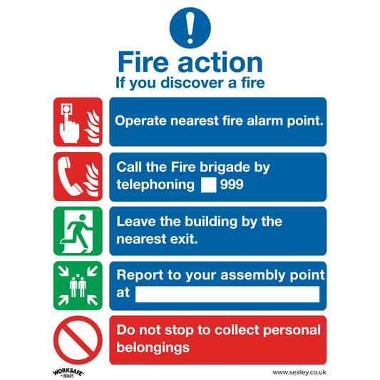 Fire Action Without Lift - Safe Conditions Safety Sign - Self-Adhesive Vinyl - Pack of 10