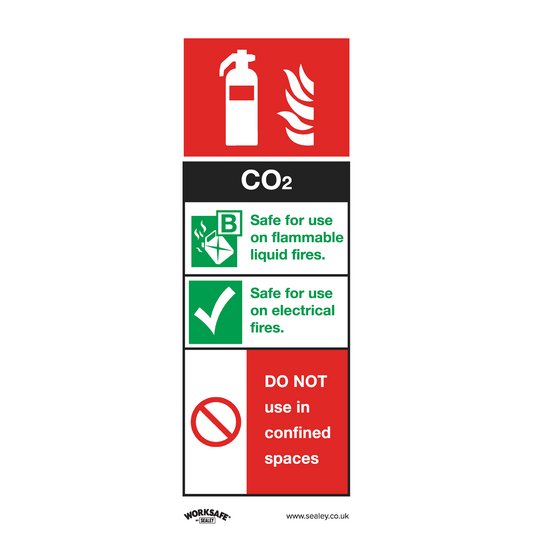 CO2 Fire Extinguisher - Safe Conditions Safety Sign - Self-Adhesive Vinyl - Pack of 10