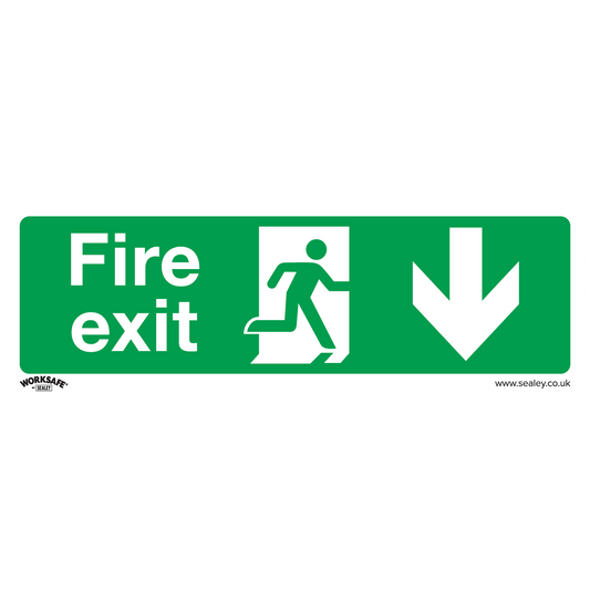 Fire Exit (Down) - Safe Conditions Safety Sign - Rigid Plastic - Pack of 10