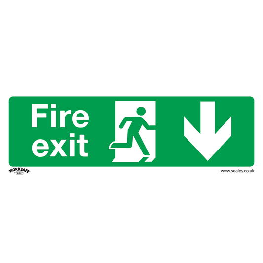 Fire Exit (Down) - Safe Conditions Safety Sign - Self-Adhesive Vinyl - Pack of 10