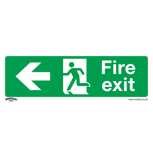 Fire Exit (Left) - Safe Conditions Safety Sign - Rigid Plastic - Pack of 10