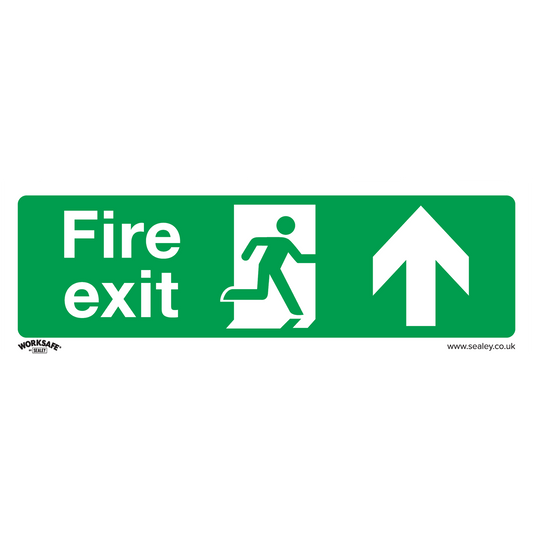 Fire Exit (Up) - Safe Conditions Safety Sign - Rigid Plastic - Pack of 10