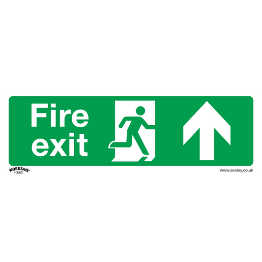 Fire Exit (Up) - Safe Conditions Safety Sign - Self-Adhesive Vinyl - Pack of 10