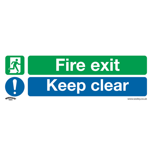 Fire Exit Keep Clear (Large) - Safe Conditions Safety Sign - Self-Adhesive Vinyl - Pack of 10