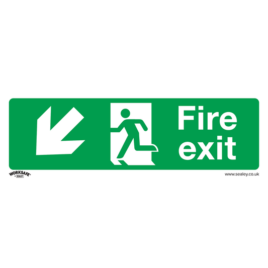 Fire Exit (Down Left) - Safe Conditions Safety Sign - Rigid Plastic - Pack of 10