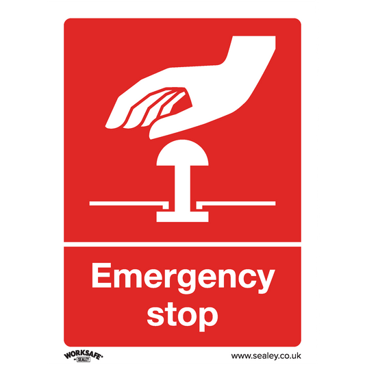 Emergency Stop - Safe Conditions Safety Sign - Rigid Plastic - Pack of 10