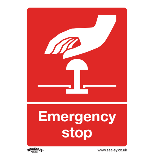 Emergency Stop - Safe Conditions Safety Sign - Self-Adhesive Vinyl