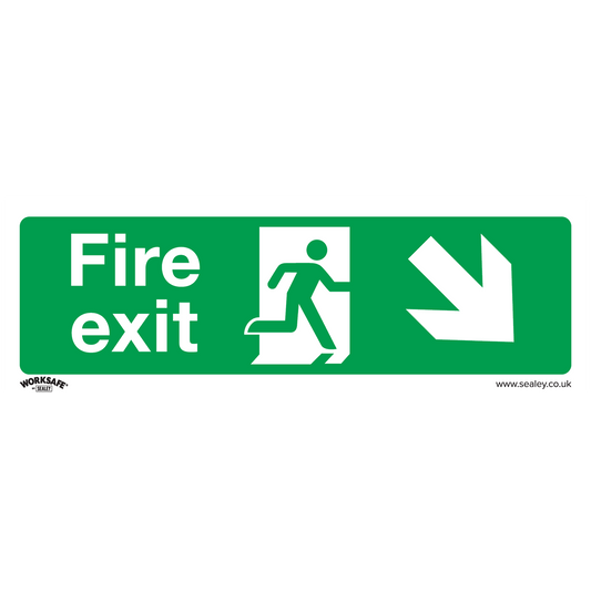 Fire Exit (Down Right) - Safe Conditions Safety Sign - Rigid Plastic - Pack of 10