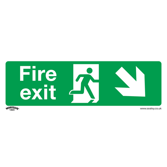 Fire Exit (Down Right) - Safe Conditions Safety Sign - Self-Adhesive Vinyl - Pack of 10