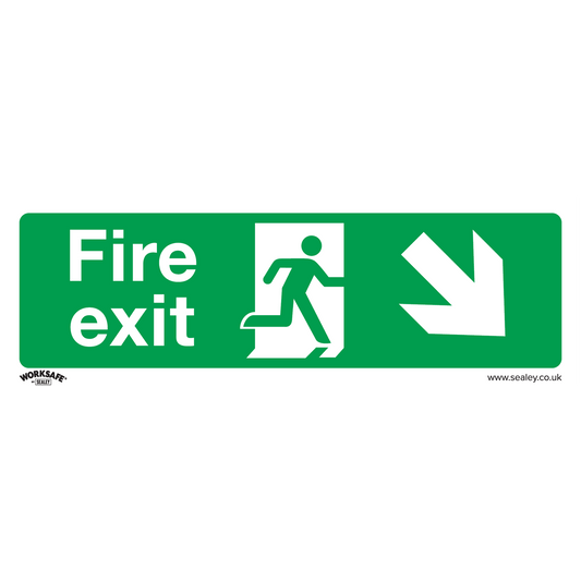 Fire Exit (Down Right) - Safe Conditions Safety Sign - Self-Adhesive Vinyl