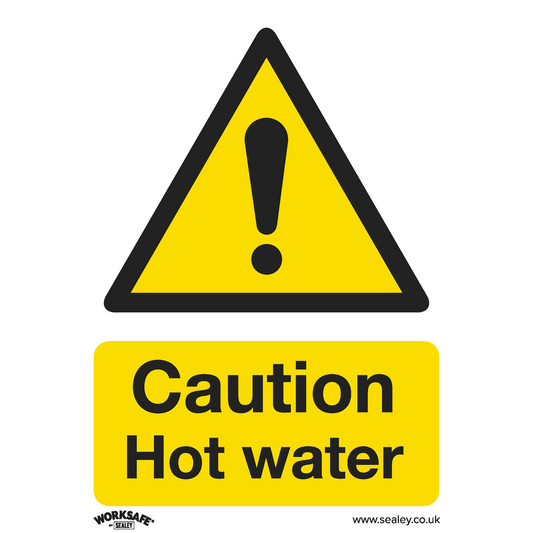 Caution Hot Water - Warning Safety Sign - Rigid Plastic - Pack of 10