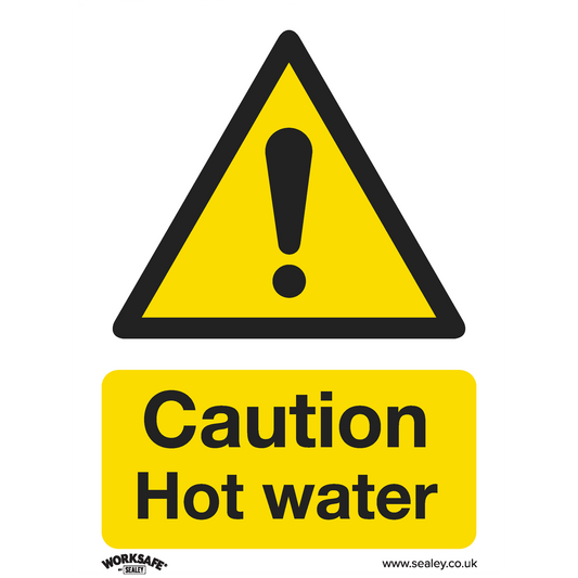 Caution Hot Water - Warning Safety Sign - Self-Adhesive Vinyl - Pack of 10