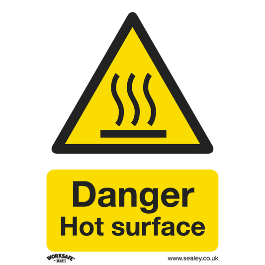 Danger Hot Surface - Warning Safety Sign - Self-Adhesive Vinyl - Pack of 10