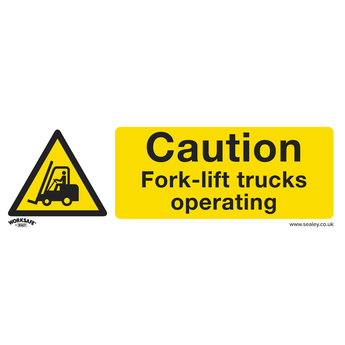 Caution Fork-Lift Trucks - Warning Safety Sign - Rigid Plastic - Pack of 10