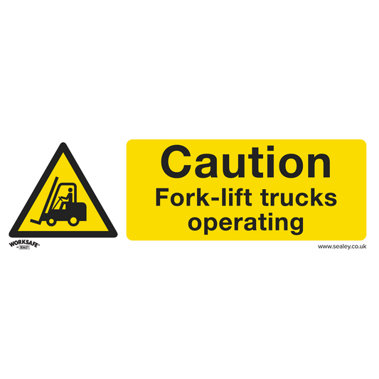 Caution Fork-Lift Trucks - Warning Safety Sign - Rigid Plastic - Pack of 10