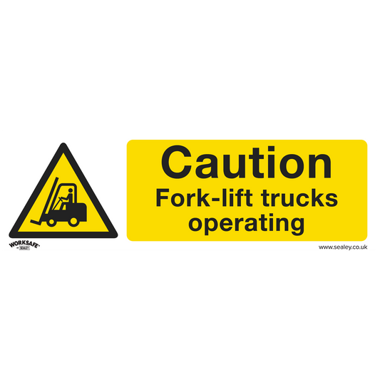 Caution Fork-Lift Trucks - Warning Safety Sign - Self-Adhesive Vinyl - Pack of 10