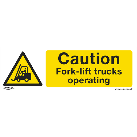 Caution Fork-Lift Trucks - Warning Safety Sign - Self-Adhesive Vinyl