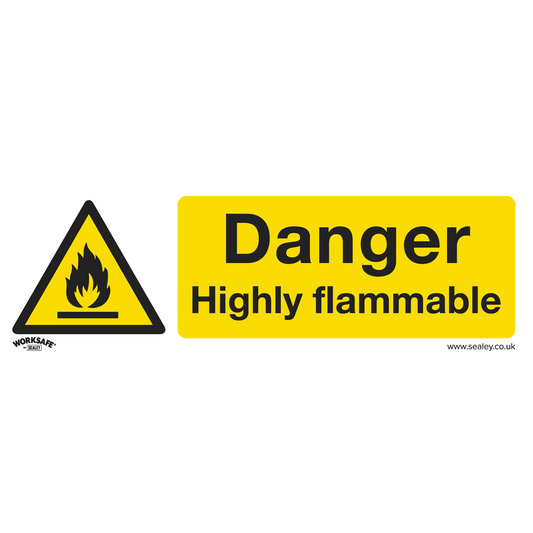 Danger Highly Flammable - Warning Safety Sign - Self-Adhesive Vinyl - Pack of 10