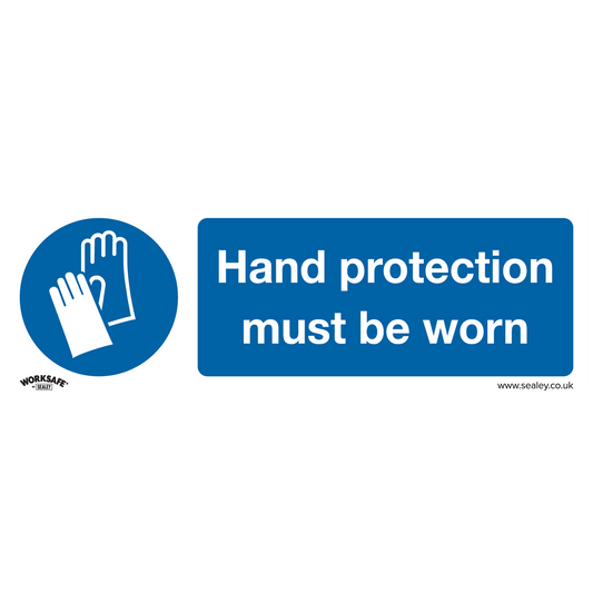 Hand Protection Must Be Worn - Mandatory Safety Sign - Self-Adhesive Vinyl - Pack of 10