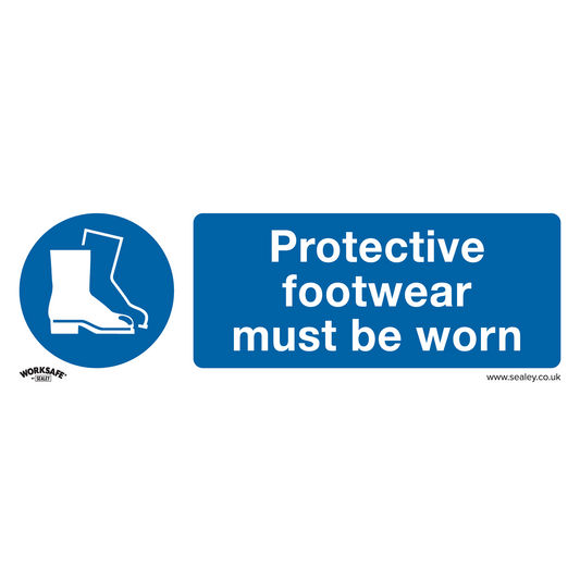 Protective Footwear Must Be Worn - Mandatory Safety Sign - Rigid Plastic - Pack of 10