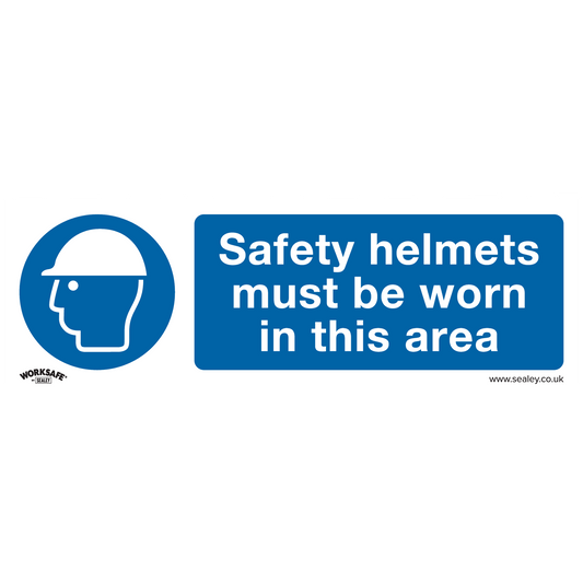 Safety Helmets Must Be Worn In This Area - Mandatory Safety Sign - Rigid Plastic - Pack of 10