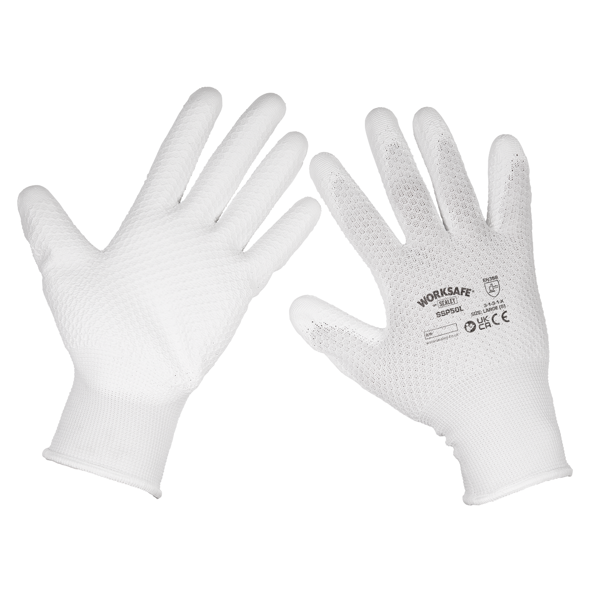 White Precision Grip Gloves - (Large) - Pack of 6 Pairs